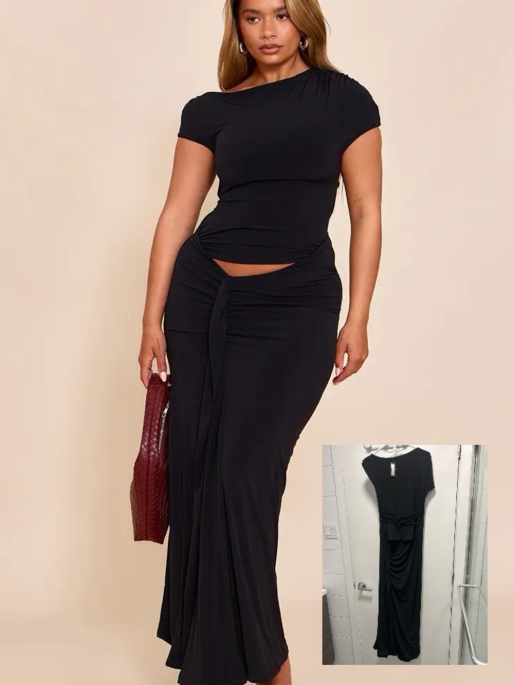 PLT Shape Black Off Shoulder Lace Up Back Drape Detail Maxi Dress